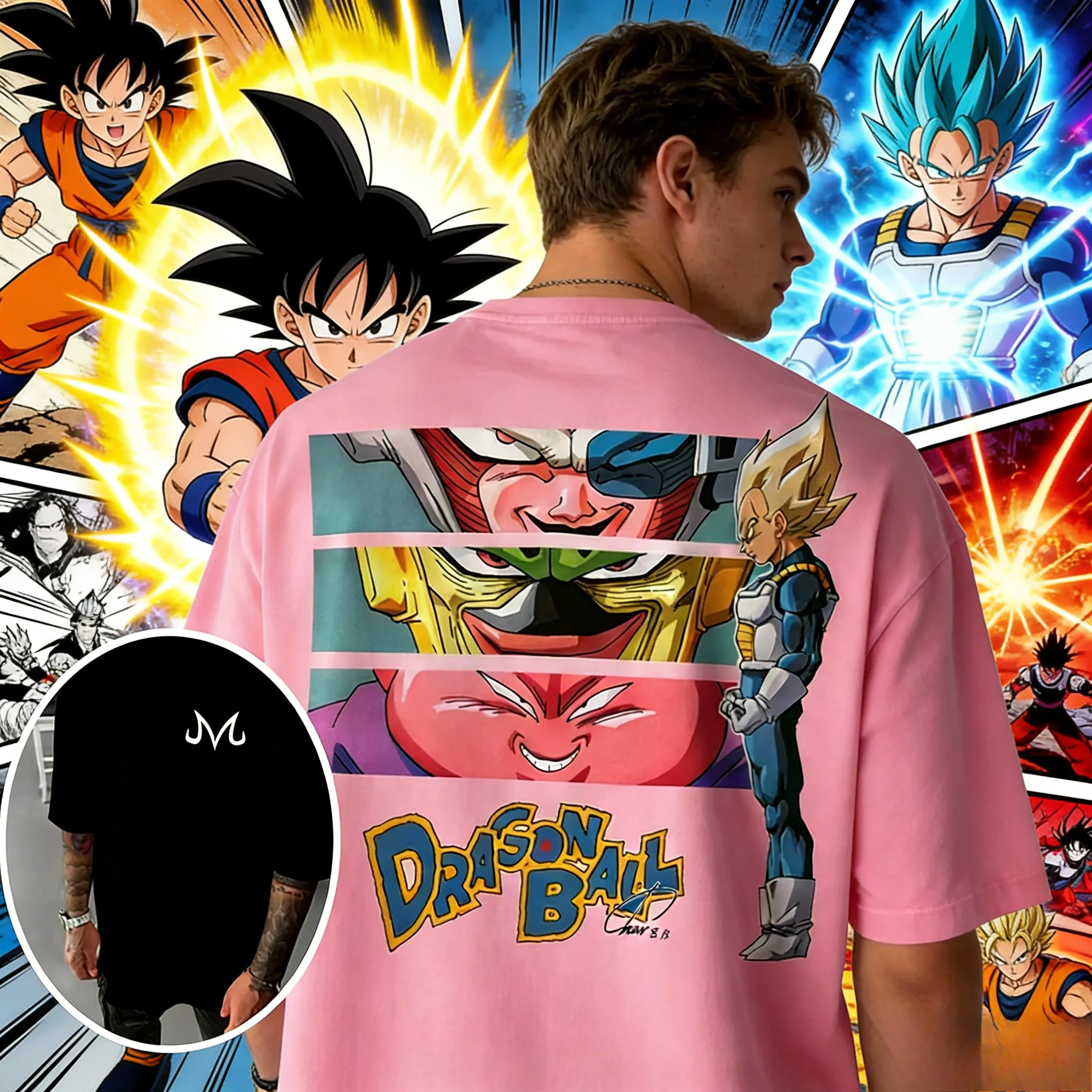 2026 Sommer Dragon Ball Vintage Anime T-Shirt, Herren Reine Baumwolle Locker Lässiges Vegeta & Schurken Retro-T-Shirt für Alltag & Sport
