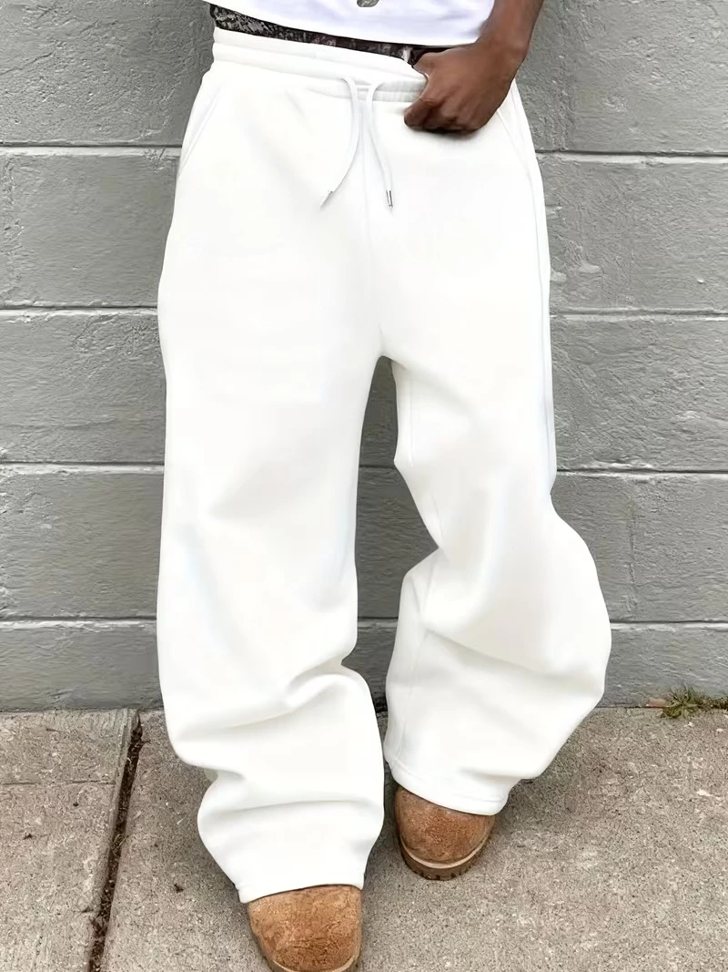 Pantalon droit décontracté pour hommes, couleur unie, athlétique, jambes larges, en coton, ample, toutes saisons, survêtement Hip Hop Y2K Harajuku