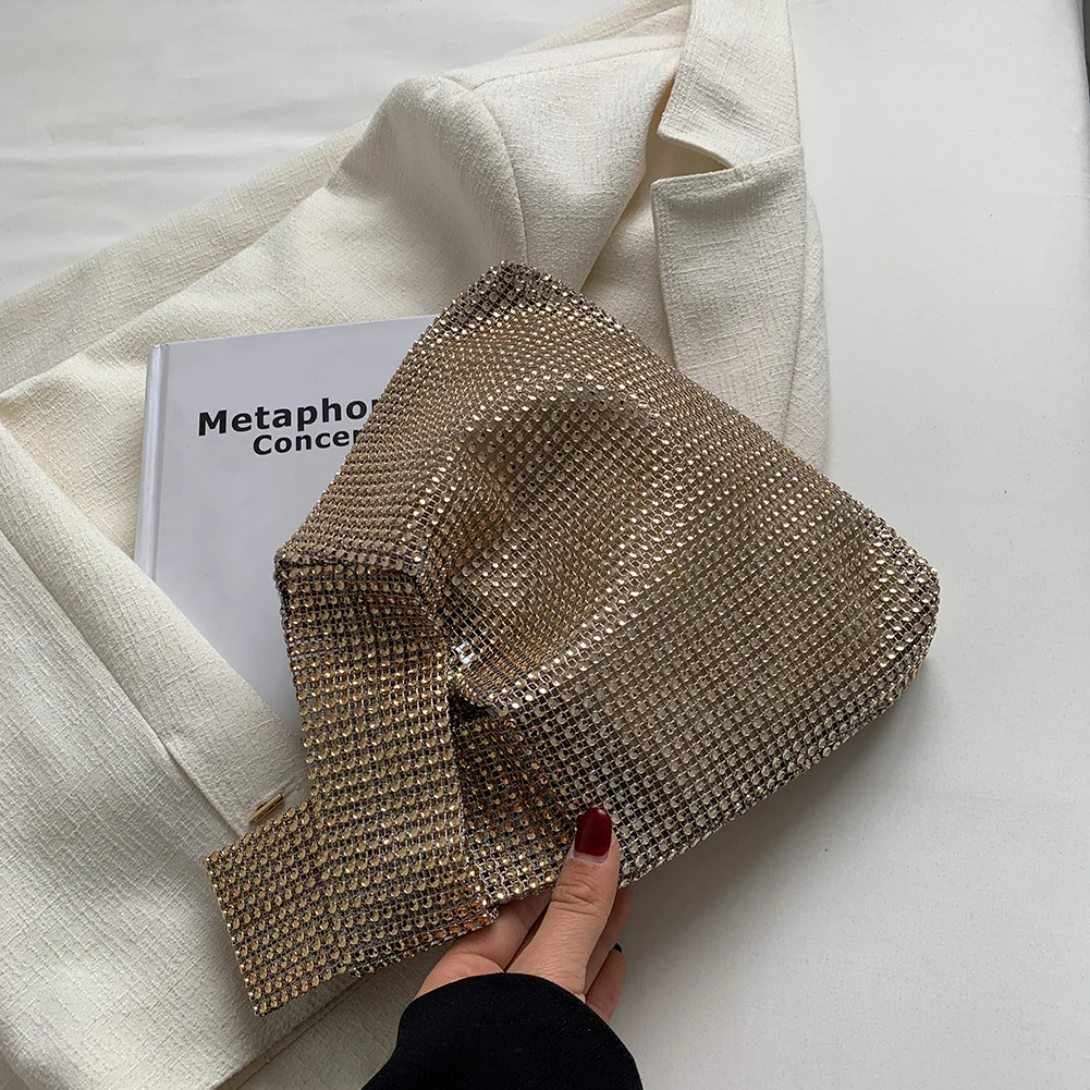 

Women Shinny Clutch Bag Solid Color Rhinestone Bling Wristlet Bag Versatile Sparkly Evening Bags Female Evening Party Handbag