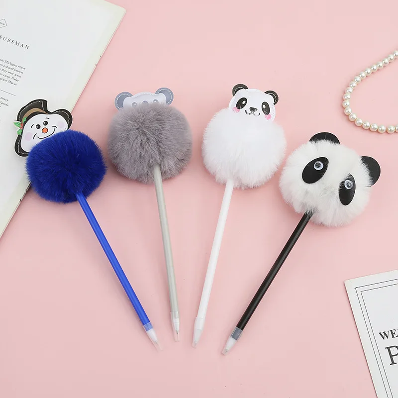 30 pcs/lot Creative Animal Panda Plush Ballpoint Pen Cute Business Ball Pens Signature Pen Office School Writing Supplies