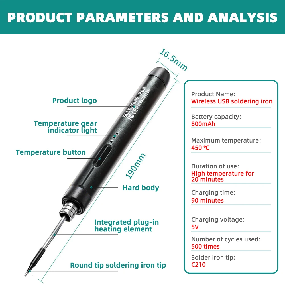 Electric Soldering Iron Kit Portable Cordless Electric Soldering Iron With 3 Iron Tips 3-Gears Adjustable for Soldering Repair