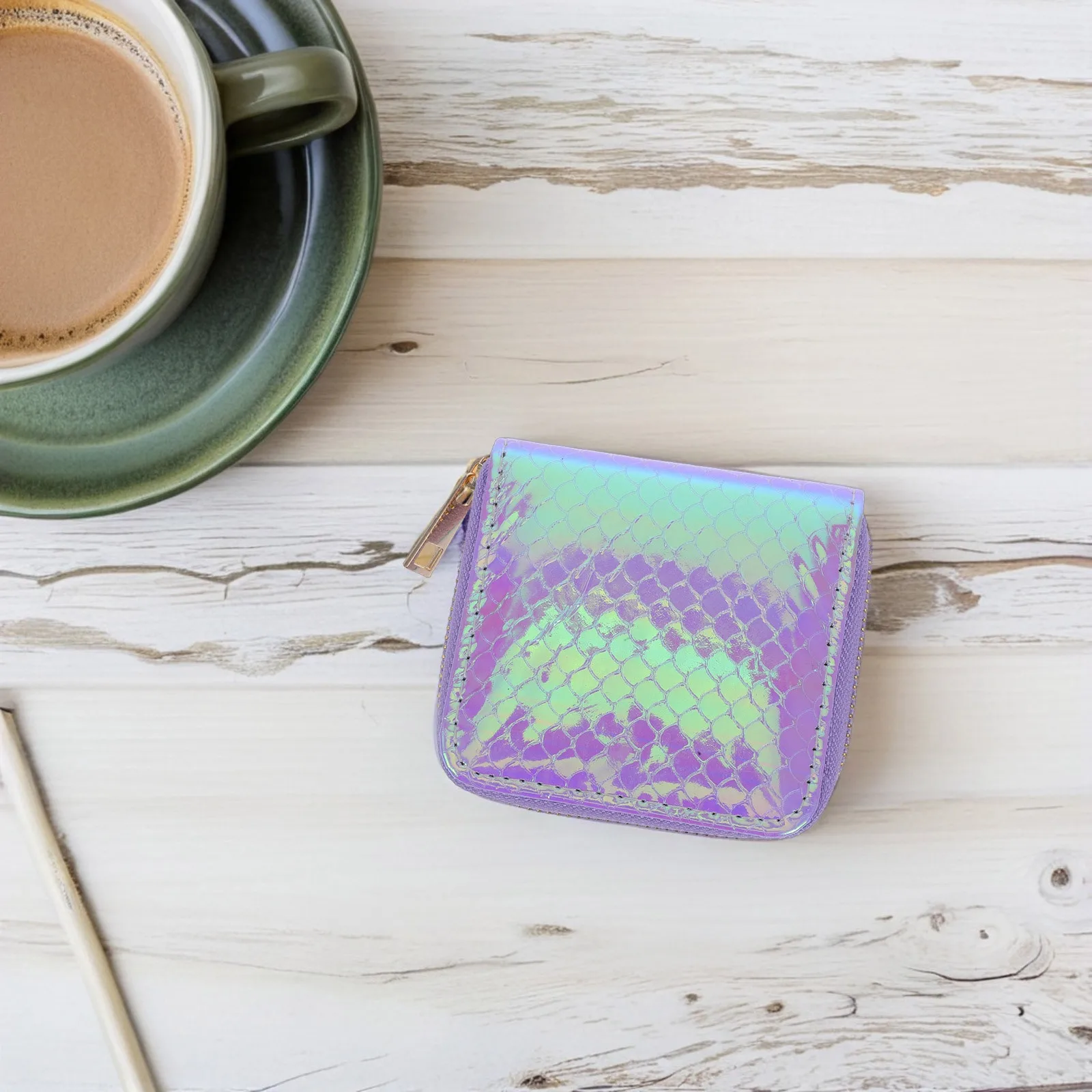 

Purple Mermaid Design Coin Wallet Zipper Closure Minimalist Thin Purse for Daily Use Gift Idea Storage Pouch for Coins Keys