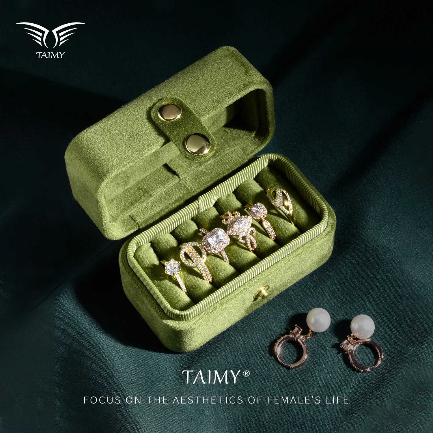 TAIMY-Mini joyero de viaje portátil para mujer, estuche de almacenamiento de terciopelo, organizador de anillos y pendientes, cajas de exhibición