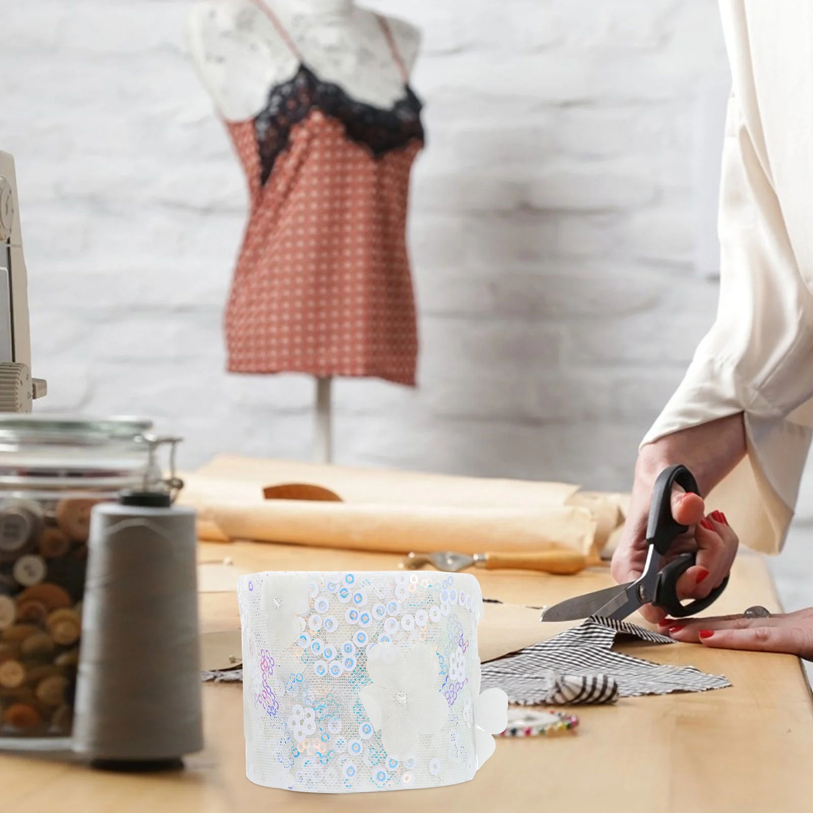 

Floral Ribbon Bowknot DIY Embroidered Sequin Webbing Tear Resistant for DIY Ribbon Bowknot and Hair Accessory Making