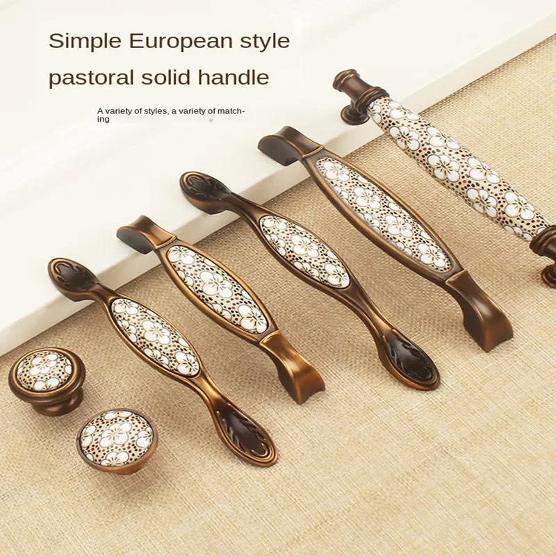 Antique Bronze Ceramic Cabinet Handles Vintage Drawer Knobs Wardrobe Door Handles European Furniture Handle Hardware