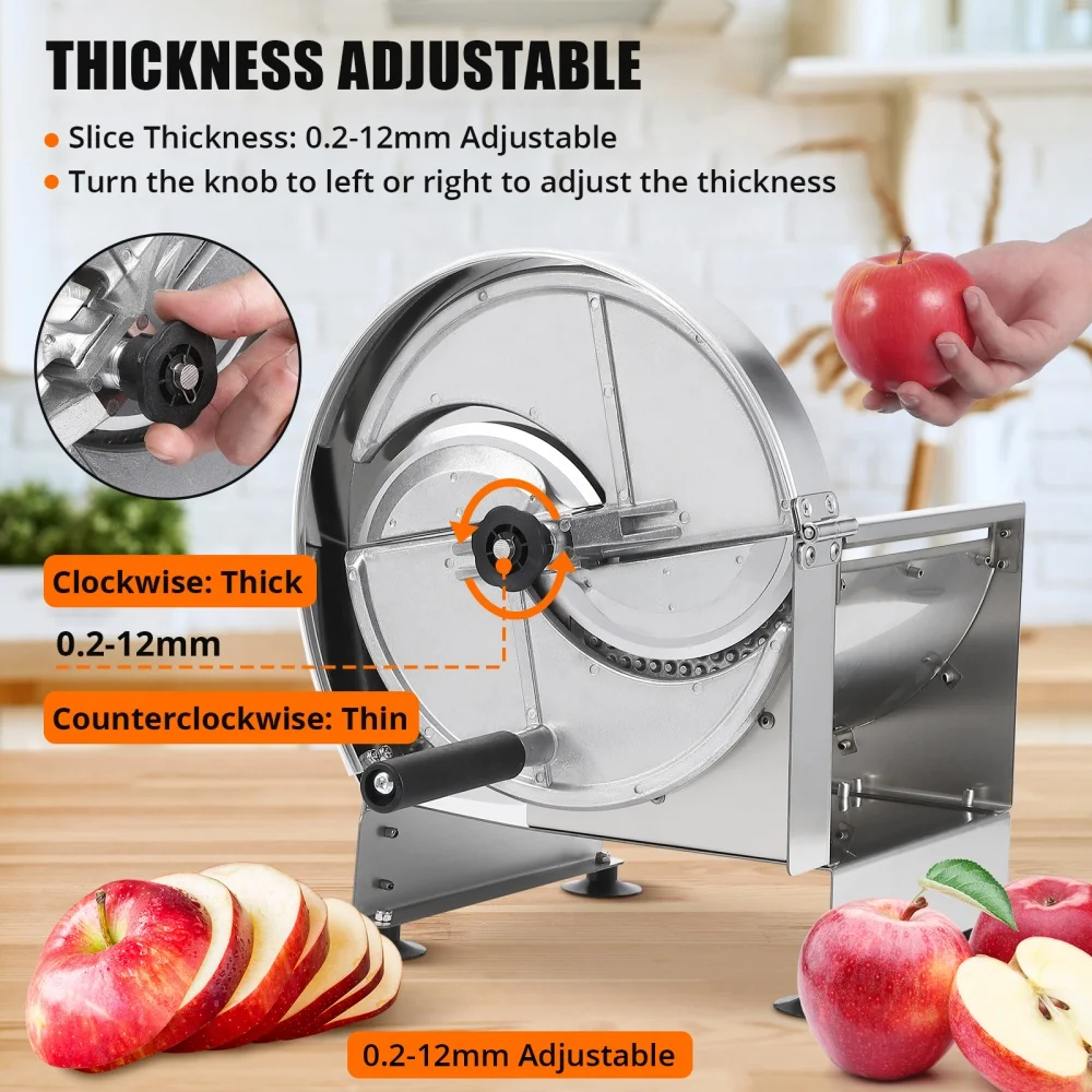 Commercial Vegetable Slicer 0.2-10mm Adjustable Thickness Manual Stainless Steel Vegetable Fruit Slicing Machine for Fruit Onion