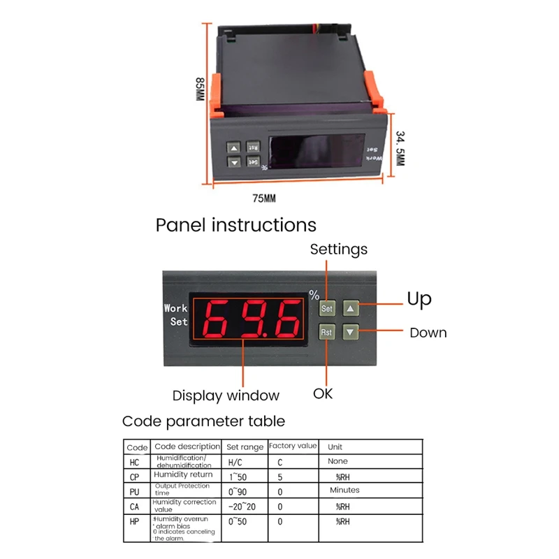 WH8040 Digital Humidity Controller Electronic Humidity Control Instrument Regulator Switch Sensor Hygrometer 1-99% 220V