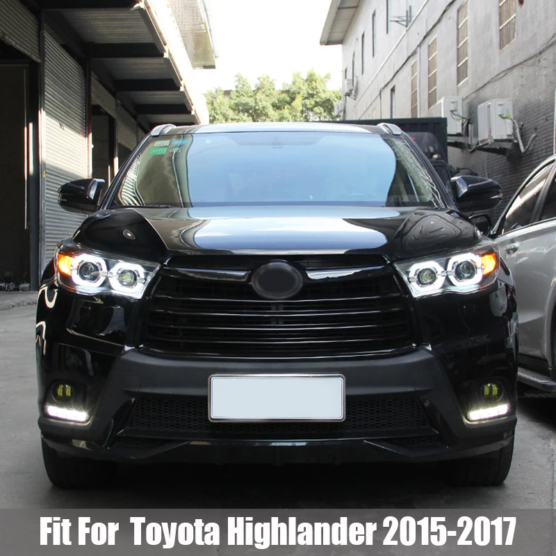 

Headlight Assembly Suitable for Toyota Highlander 2015 - 2017 Modified LED Headlamp Double Lens Angel Eye Daytime Running Lamp