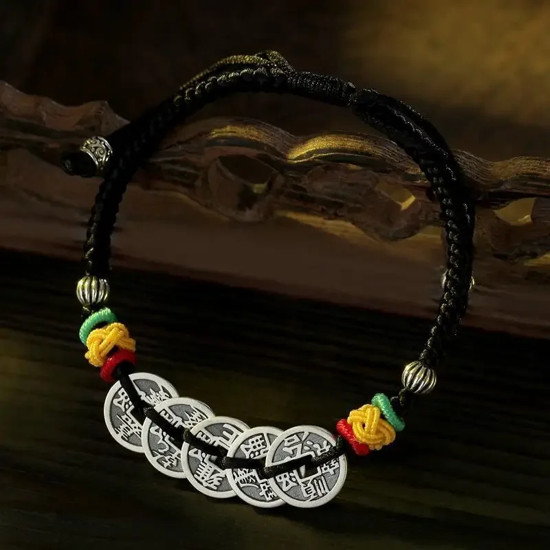 جديد 925 فضة المنسوجة اليد حبل فورتشن الرجال والنساء ريترو ستايل المتخصصة بسيطة جيدة محظوظ الثروة آمنة سوار Ins