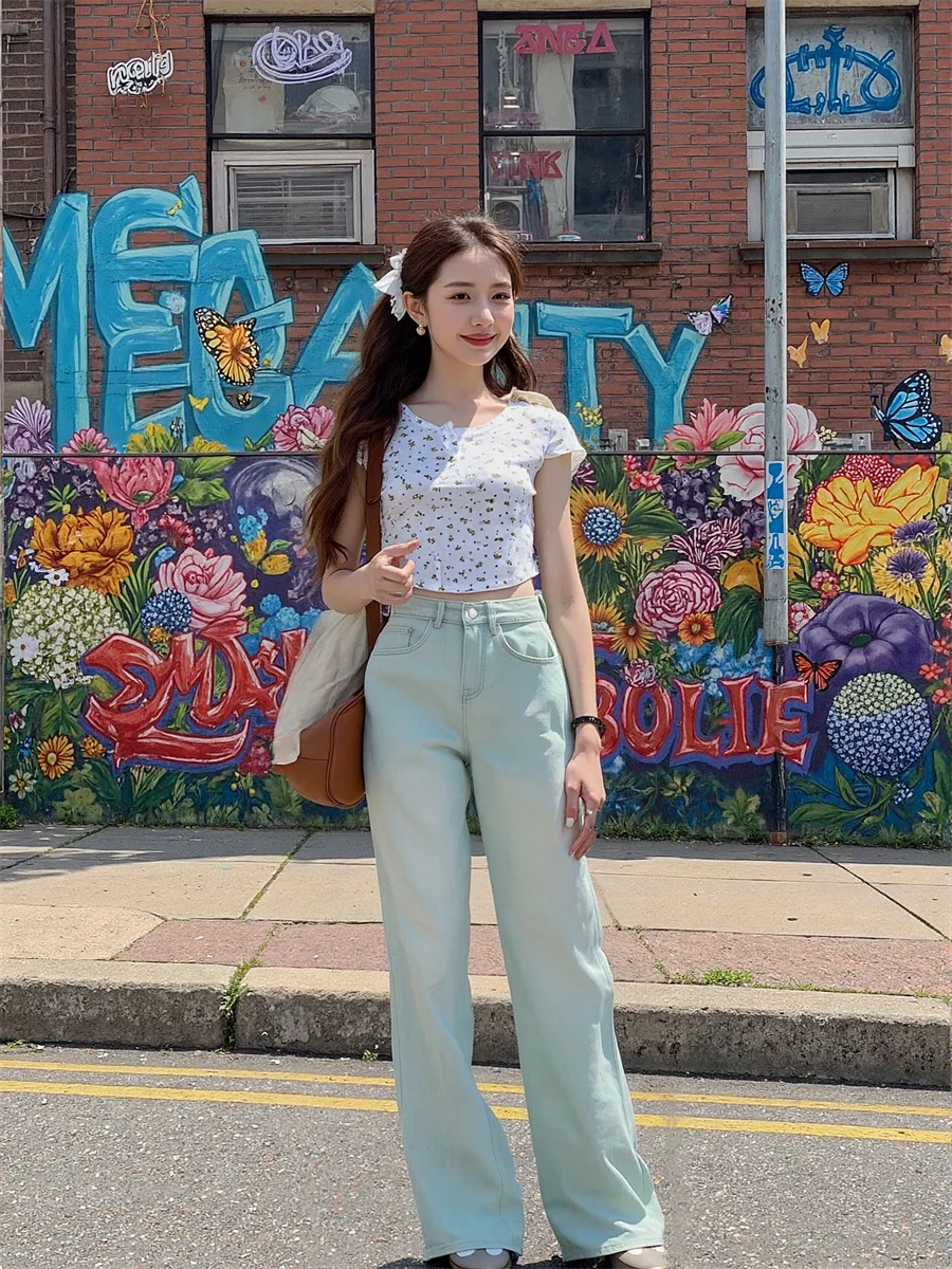 

Потертые джинсы с широкими штанинами, женские джинсы-карго с несколькими карманами на молнии и пуговицах, уличная одежда, осенняя рабочая одежда, модная синяя одежда