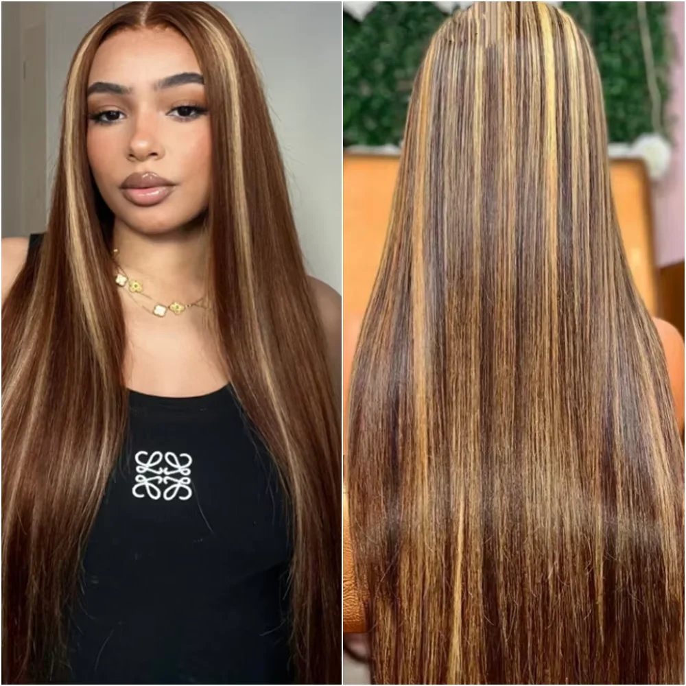 

P4/27 Highlight Straight Human Hair 13x6 HD Transparent Lace Full Frontal Human Hair 40 46 Inch 200% Density Brazilian