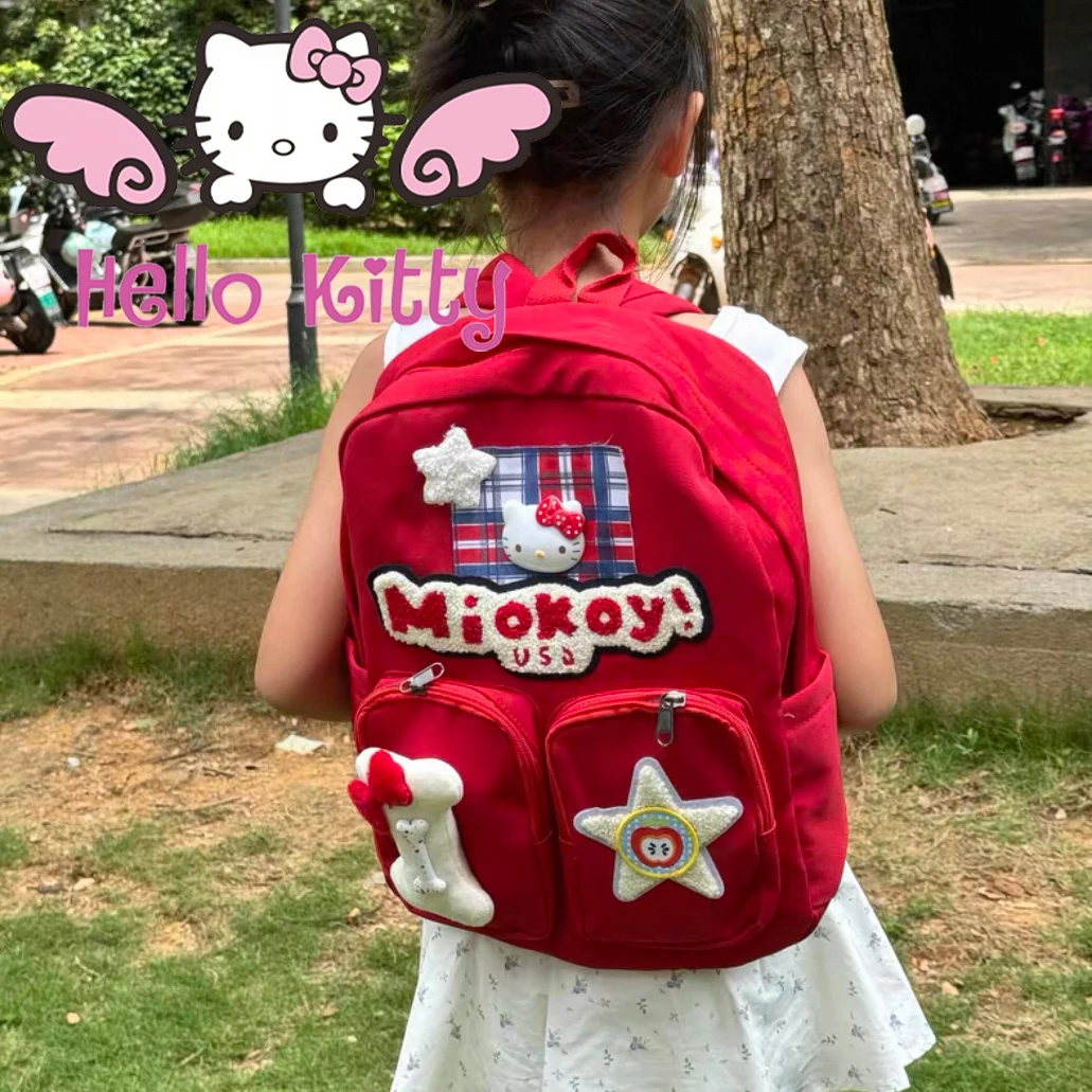 

My Kitty MINISO Hellokitty американский ретро рюкзак большой вместимости бордовый милый мультфильм Hello Kitty сумка высокого качества школьная сумка