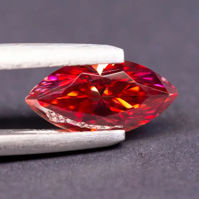 Moissanite Stone Marquise Cut Watermelon Red Color Charms Gemstone DIY Ring Necklace Earrings Main Materials with Certificate