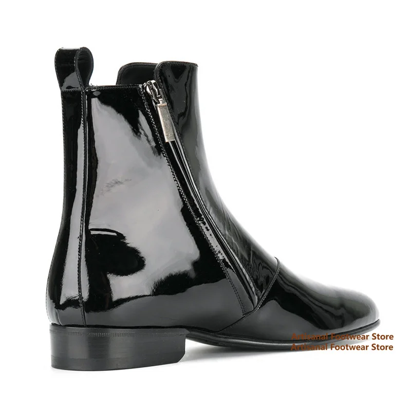 

Shiny Leather Chelsea Boots Pointy Toe Side Zipper Men's Booties British Style Luxury Designer Stylish New Style Men's Boots