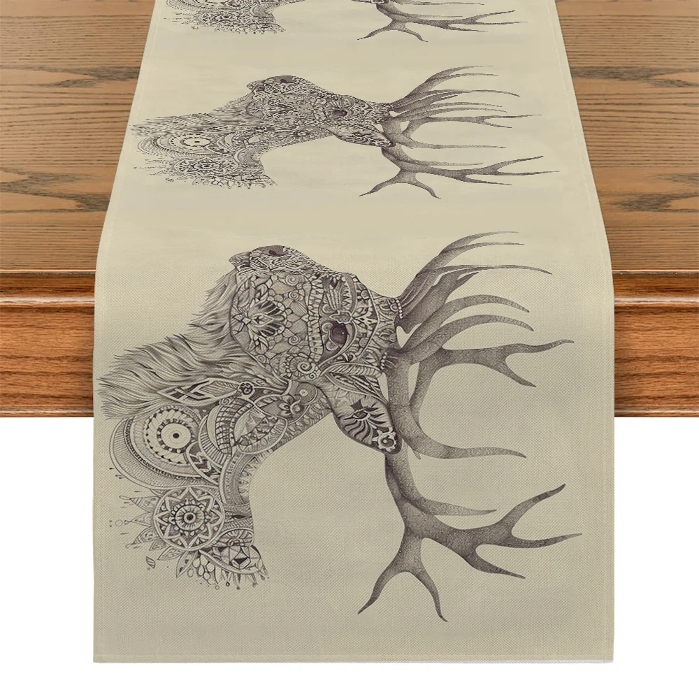 Deer Pattern Table Runner Kitchen Dining  Table Decoration for Indoor Outdoor Home Table Runners Dining Long Cloth