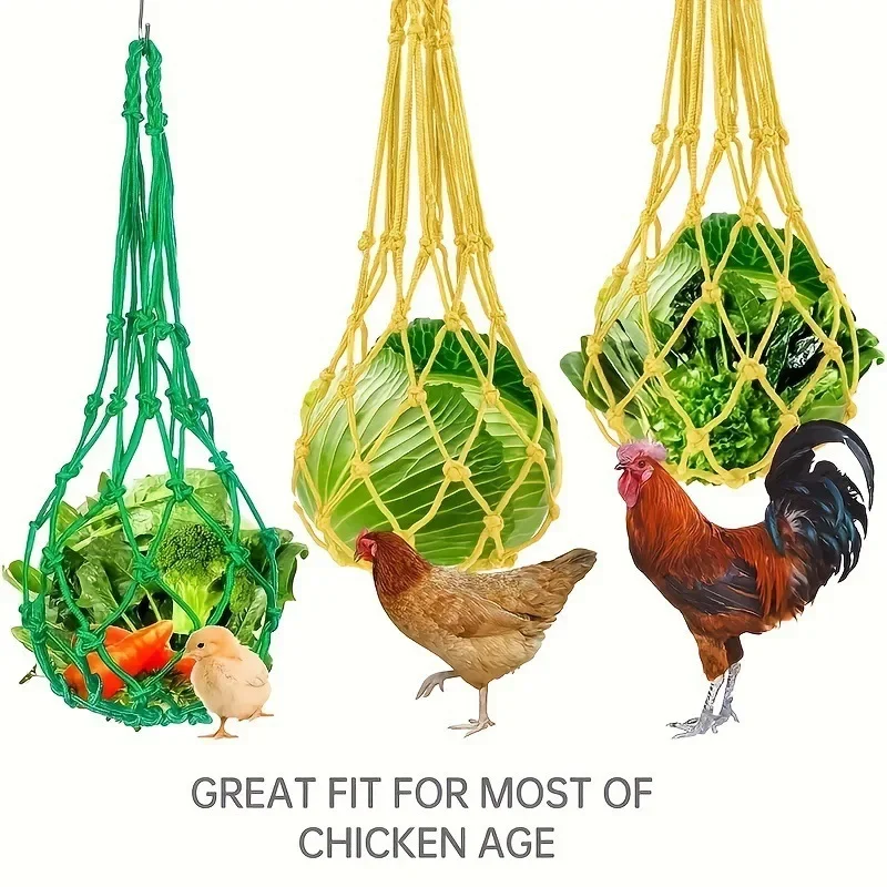 Chicken Vegetable Net String Bag Poultry Fruit Holder Chicken Cabbage Feeder Treat Feeding Tool for Hen Goose Duck Large Birds