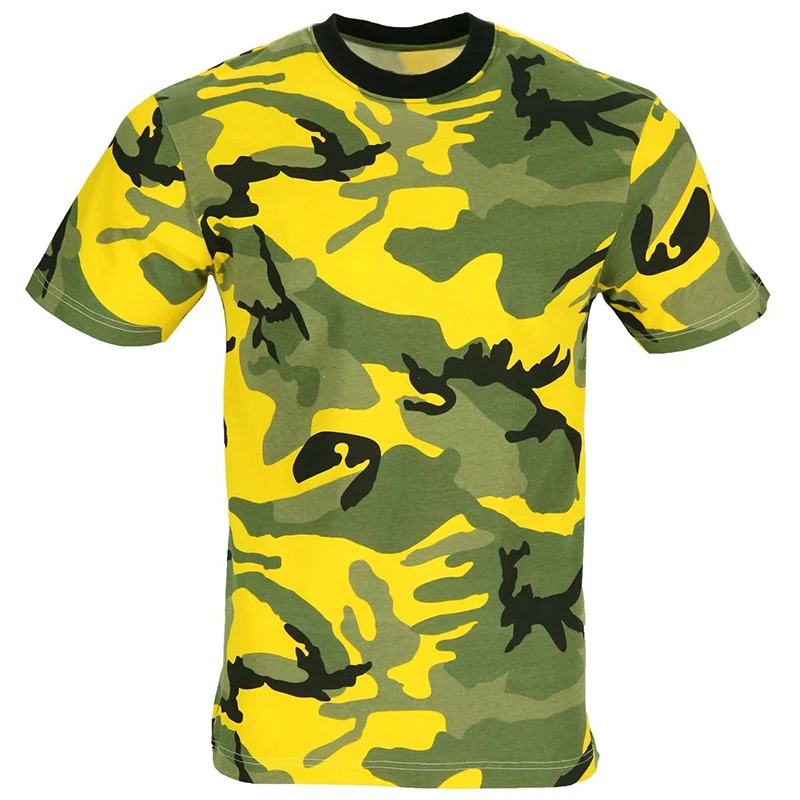 Camuflagem colorida 3D impresso camiseta para homens, pulôver em torno do pescoço, esportes ao ar livre camisetas, padrão de moda, lazer