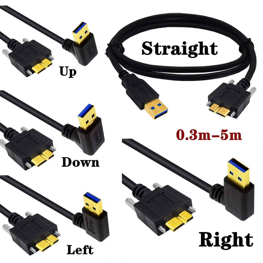 90 Grad USB 3,0 zu Micro B Kabel mit Schraub verriegelung Unterstützung Daten synchron isation und Ladekabel für mobile Festplatten-Industrie kamera