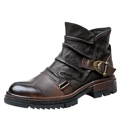 Retro Nostalgia cowhide men's boots Leather men's shoes Riding boots Motorcycle boots Ankle boots Plush warmth