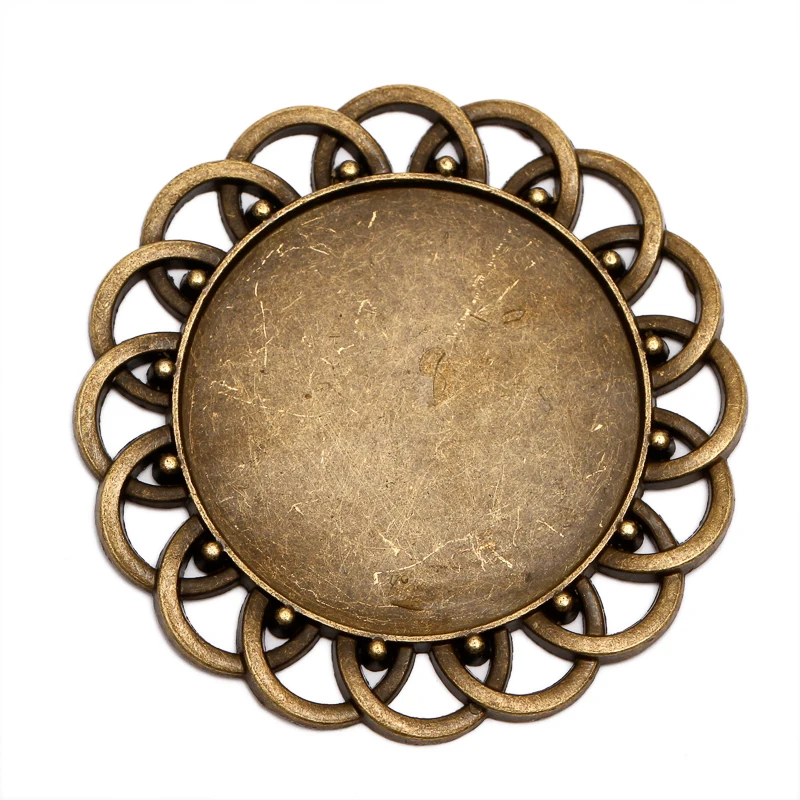 10 szt. Antyczny brąz kwiat okrągły wisiorek taca szklany kaboszon 30mm podstawa Cameo puste ustawienia kaboszony do tworzenia biżuterii B — zdjęcie 6