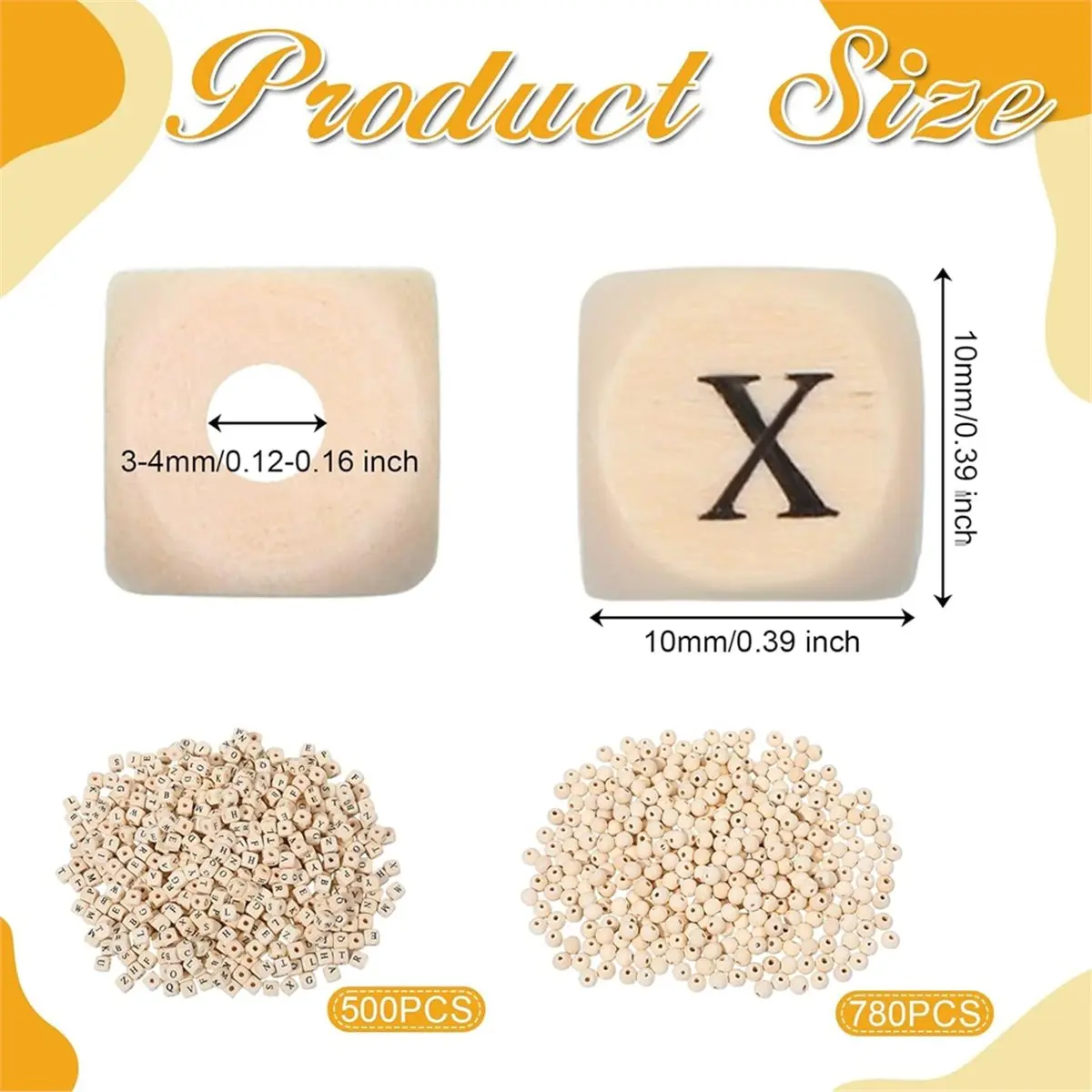 780 Pcs Cube Wood Beads with 800 Round Wooden Beads, 10mm A-Z Square Alphabet Wood Bead, for Jewelry Making and DIY