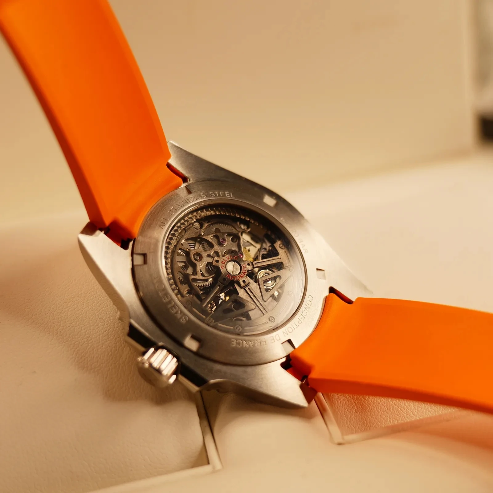 Роскошные мужские механические часы-скелетоны OBLVLO с резиновым ремешком и сапфировым стеклом, водонепроницаемые мужские часы для дайвинга 200 м