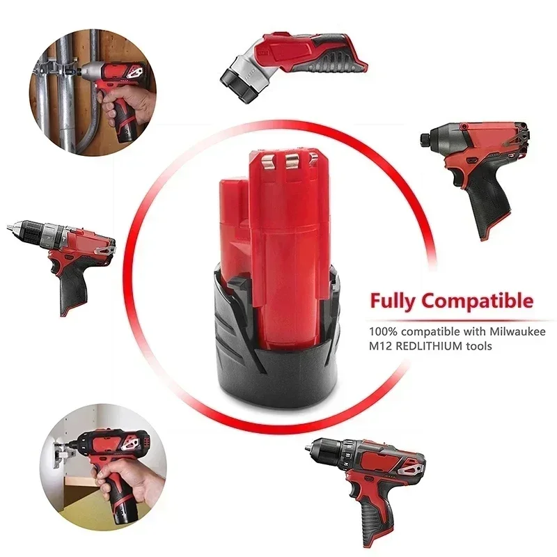 Batería Milwaukee de 12V, 3Ah, Compatible con Milwaukee M12 XC 48-11-2410 48-11-2420 48-11-2411, herramientas inalámbricas de 12