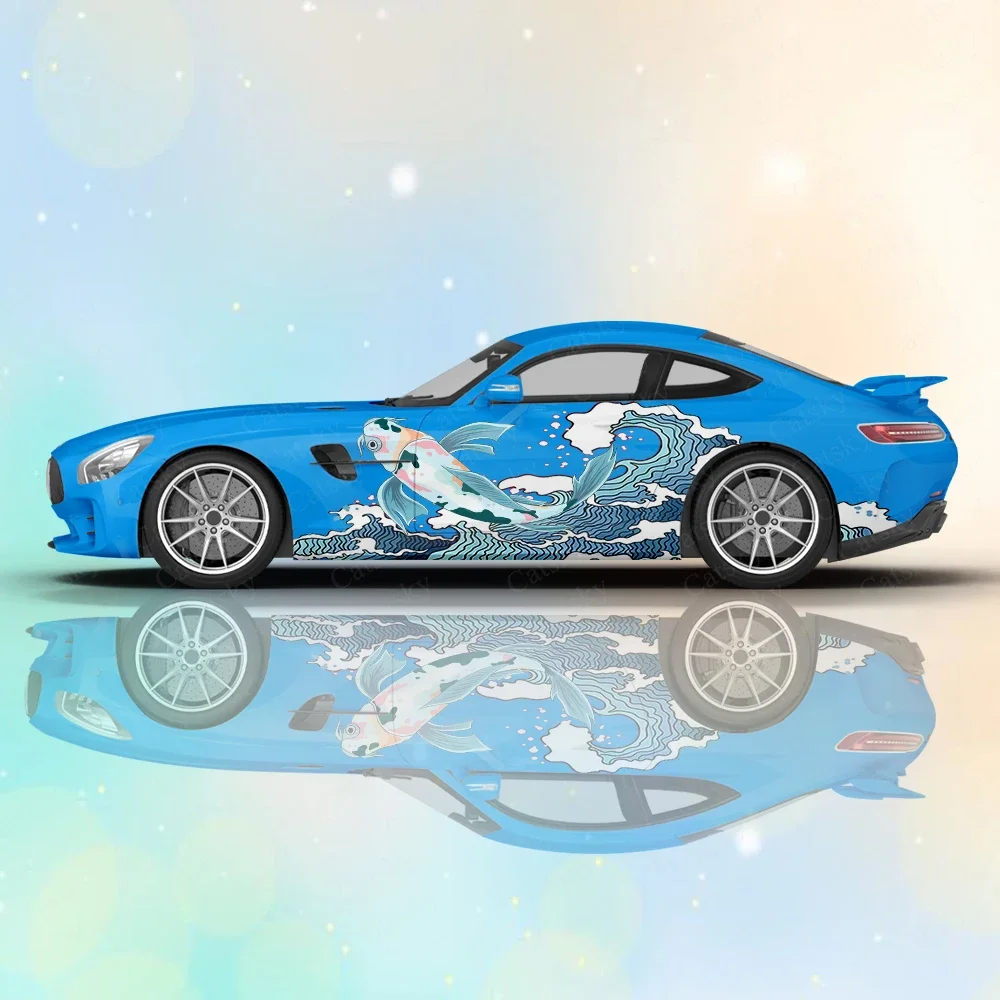 

Sea Wave Spray Art Car Side Sticker Full Body Decal Decoration Covering Scratches Waterproof Car Vinyl Wraps Auto Accessories