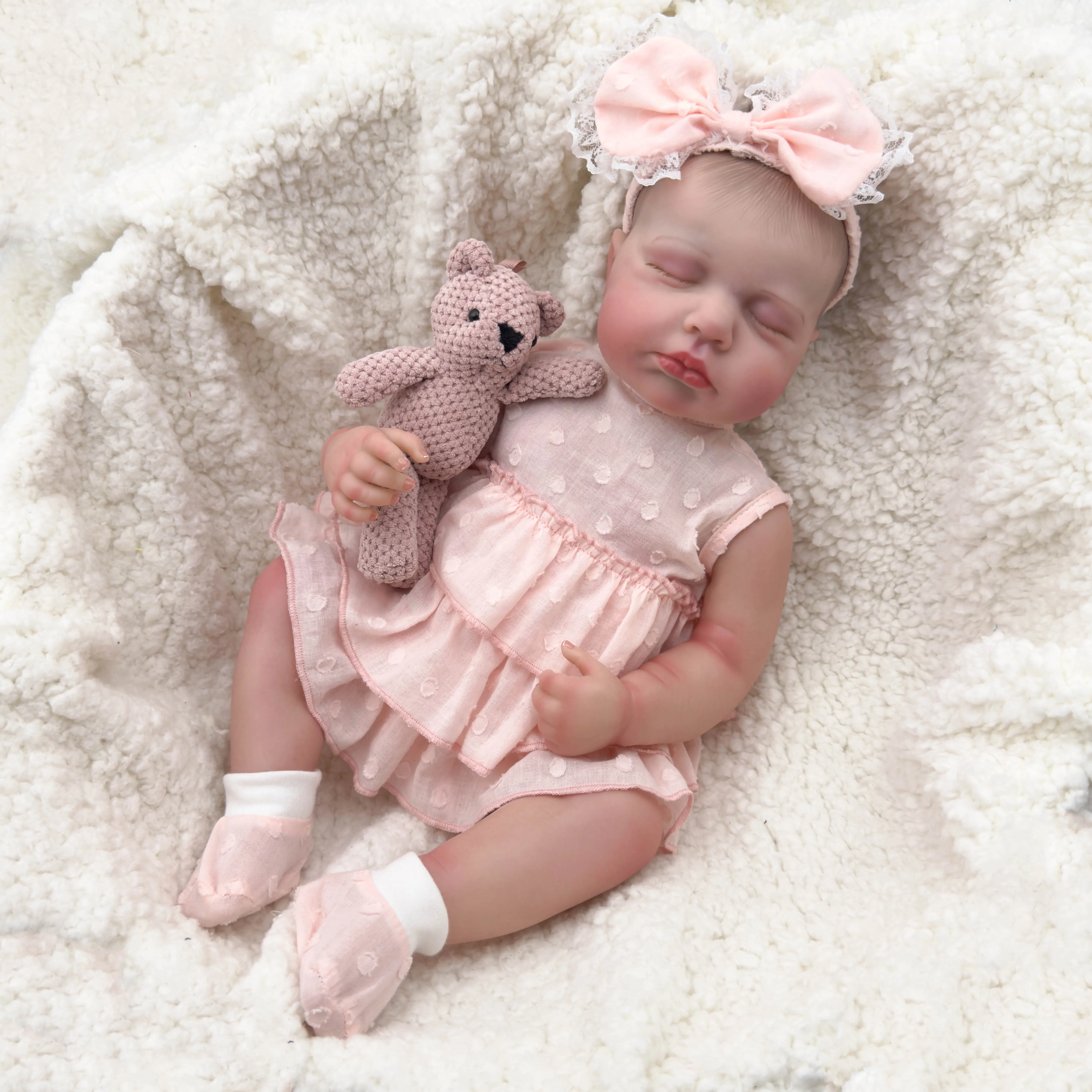 NPK 49CM Full Body Loulou Newborn Baby Doll Reborn Soft Flexible vinyl 3D Skin Tone Hand Painted with Visible Veins