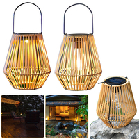 Solar Outdoor Lights Rattan Bamboo Hanging Lantern IP65 Waterproof Imitation Rattan Lamp Creative Atmosphere Bamboo Chandelier