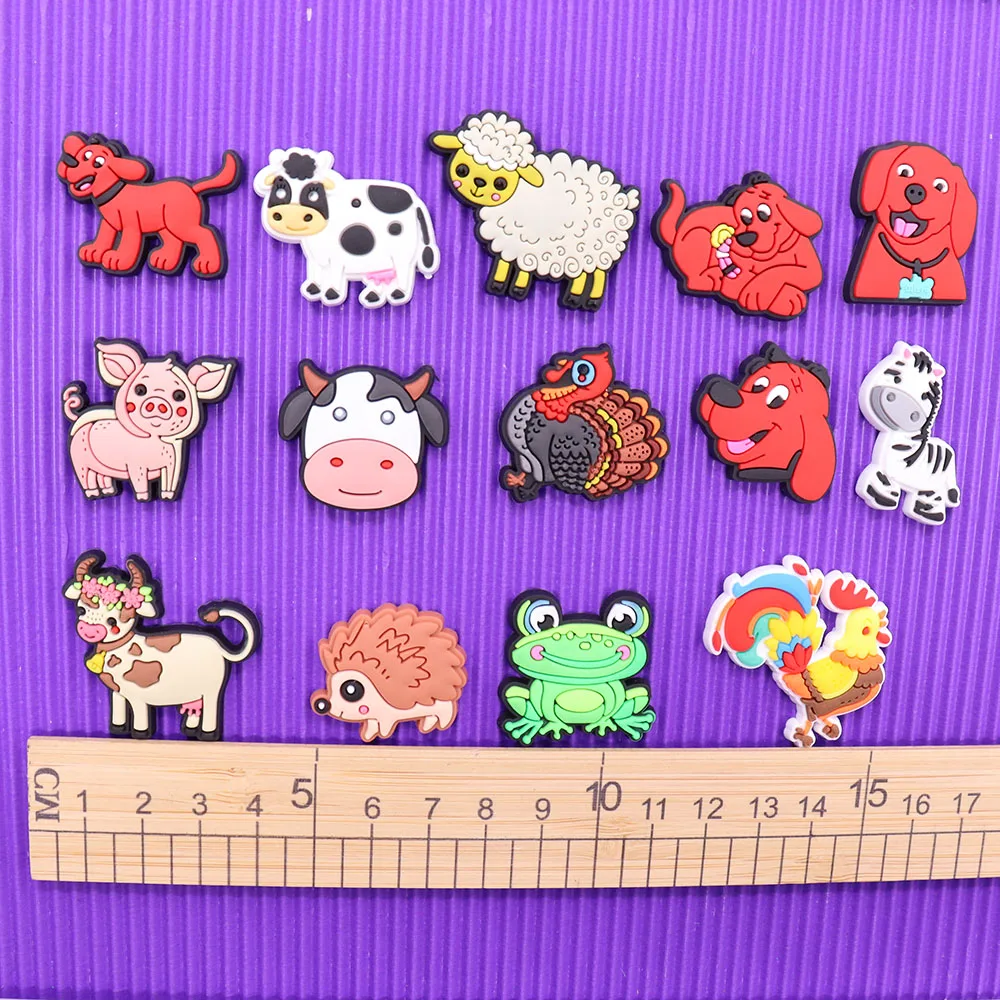 

1-14PCS PVC Animal Shoe Charms Dog Sheep Rooster Hedgehog Frog Zebra Pig Slipper Accessories Hole Shoes Ornaments For Clogs Pins