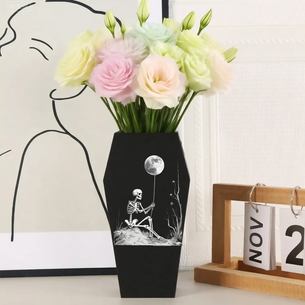 Grenzüberschreitendes Gothic-Skelett mit Mondsarg-förmiger Vase für dunkle Desktop-Dekoration im Retro-Stil, Szenario