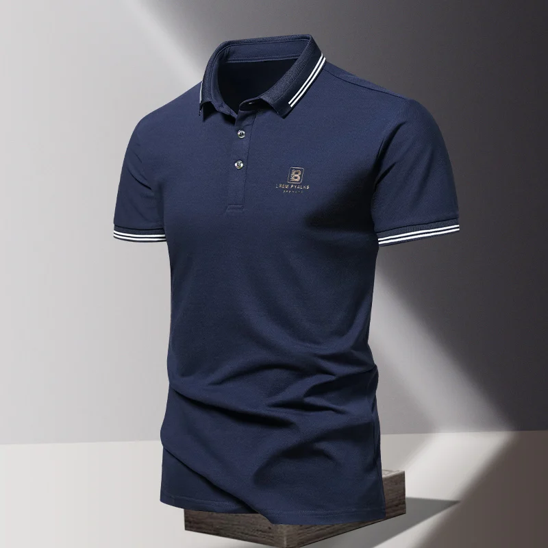 POLO da uomo estiva alla moda in seta di ghiaccio ad asciugatura rapida t-shirt a maniche corte tinta unita colletto da lavoro allentato top