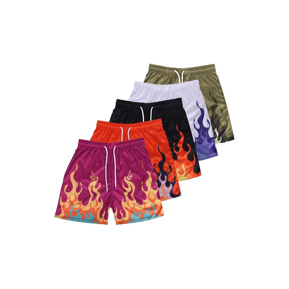 

Basketball Shorts Men Sweatpants Flame Pattern Quick Drying Loose Sports Shorts Casual Trendy Running Training Beach Shorts