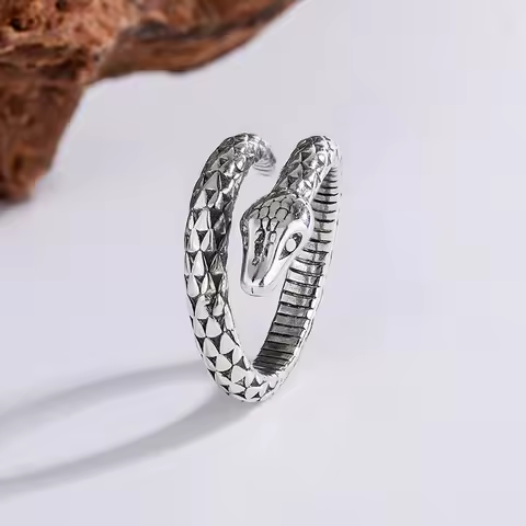 New Arrival Elegant Snake Animal Retro Thai Silver Unisex Finger Ring Jewelry For Women Man Gifts No Fade