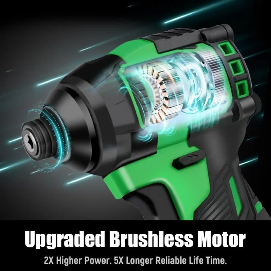 2035 In-lbs Kit Obeng Impak Bertenaga 21V MAX Brushless Tanpa Kabel dengan Chuck Hex 1/4 inci, Pengaturan 4 Kecepatan, Termasuk 24