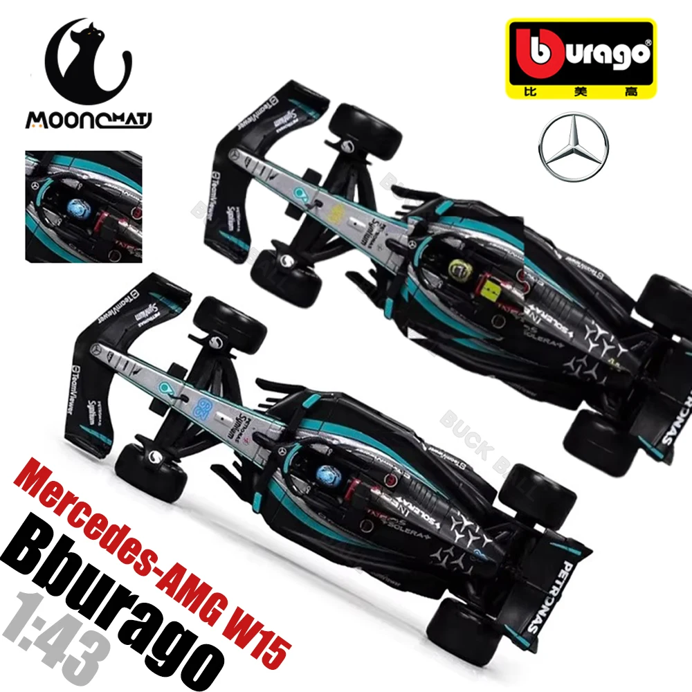 Bburago 1:43 Mercedes-AMG Petronas W15 F1 2024 # 63 Giorgio Russell # 44 Lewis Hamilton Formula Uno con scatola giocattolo in acrilico per casco