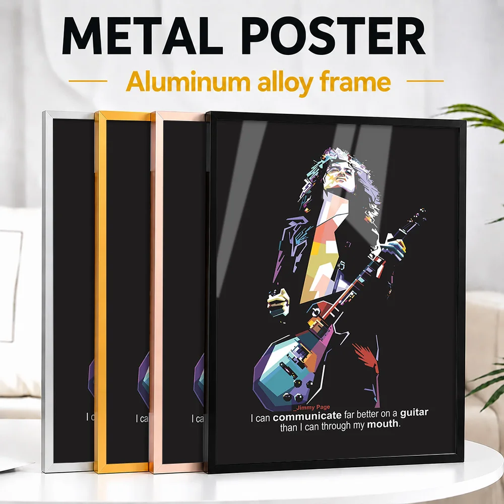 Jimmy Page Guitarist Quote Portrait Framed Metal Print Customized Recording Tribute Wall Art Ideal For Singer Fans In Music Room