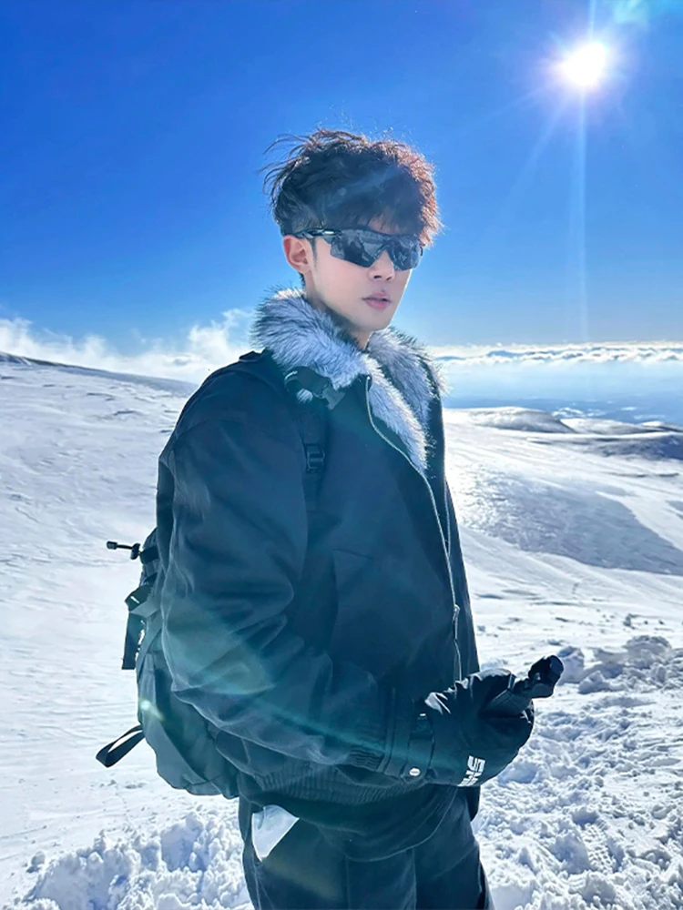 

American Sle Cleanfit Thiened ort Cotton Jaet Men's Winter Warm ort Collar Fur Trimmed Coat Stand Fit Zipper Decor