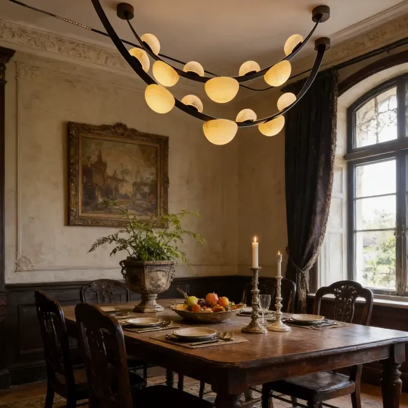 Minimalist Modern Alabaster Natural Marble Chandelier Leather (built-in Steel Strips) for Living Room Restaurant