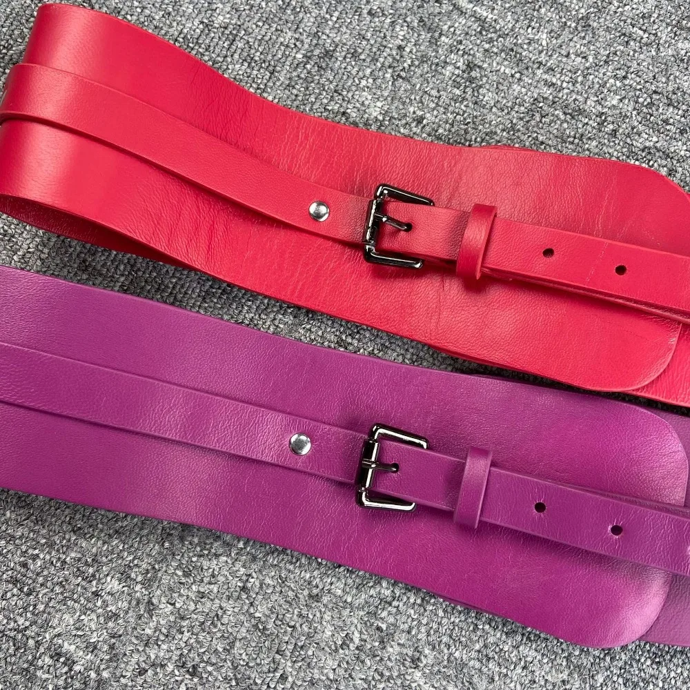 حزام جديد لربيع وخريف 2025 من جلد الغنم الأصلي للنساء بإبزيم معدني قابل للتعديل حزام خصر عريض متعدد الألوان