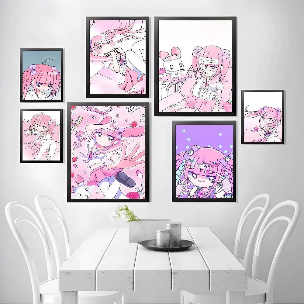 M-Menhera Girl C-Chan Frameless Canva Painting Decorative Art Printing Poster Image Home Living Room Bedroom Decoration Painting