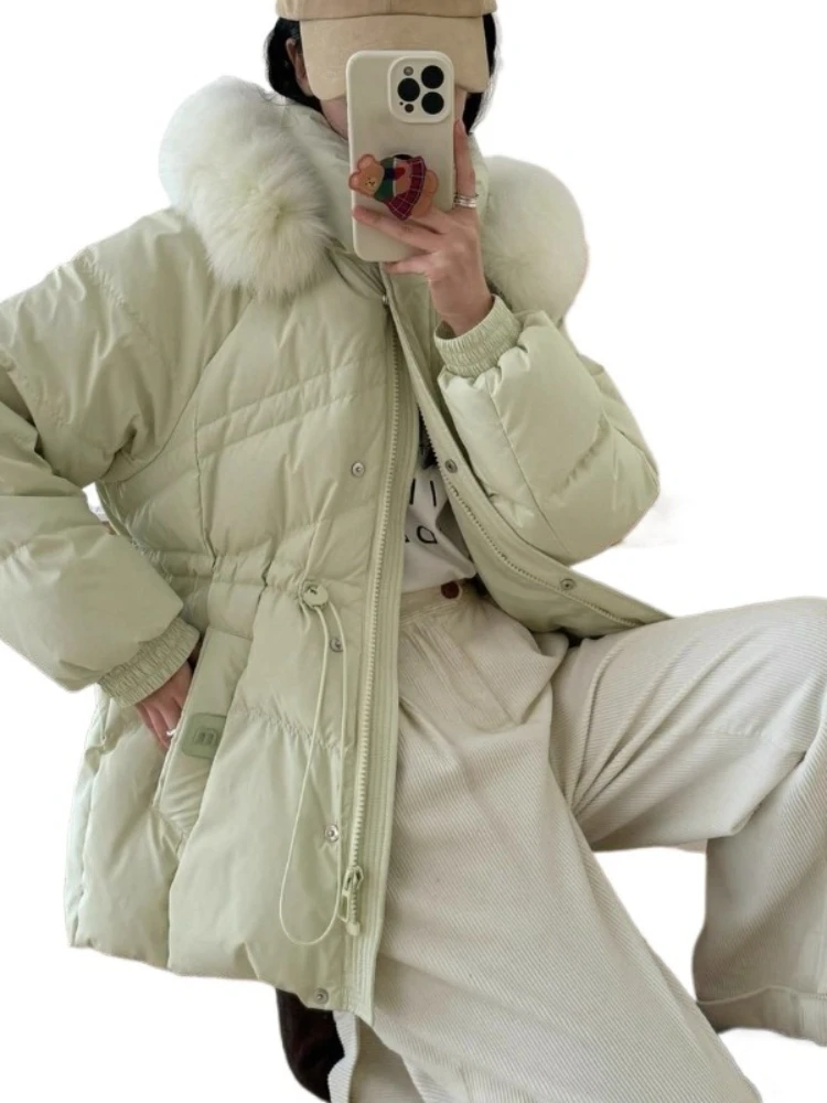 Grande vraie fourrure de renard col doudoune hiver à capuche épais porter Parkas femmes mode mince 90% blanc canard bouffant manteau vêtements d'extérieur