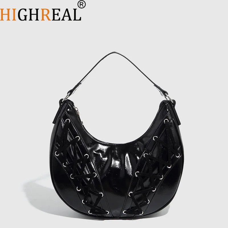 

Women Crescent Shoulder Bag Simple Tote Purse Large Capacity PU Bow Handbag Zip Closure Dumpling Bag