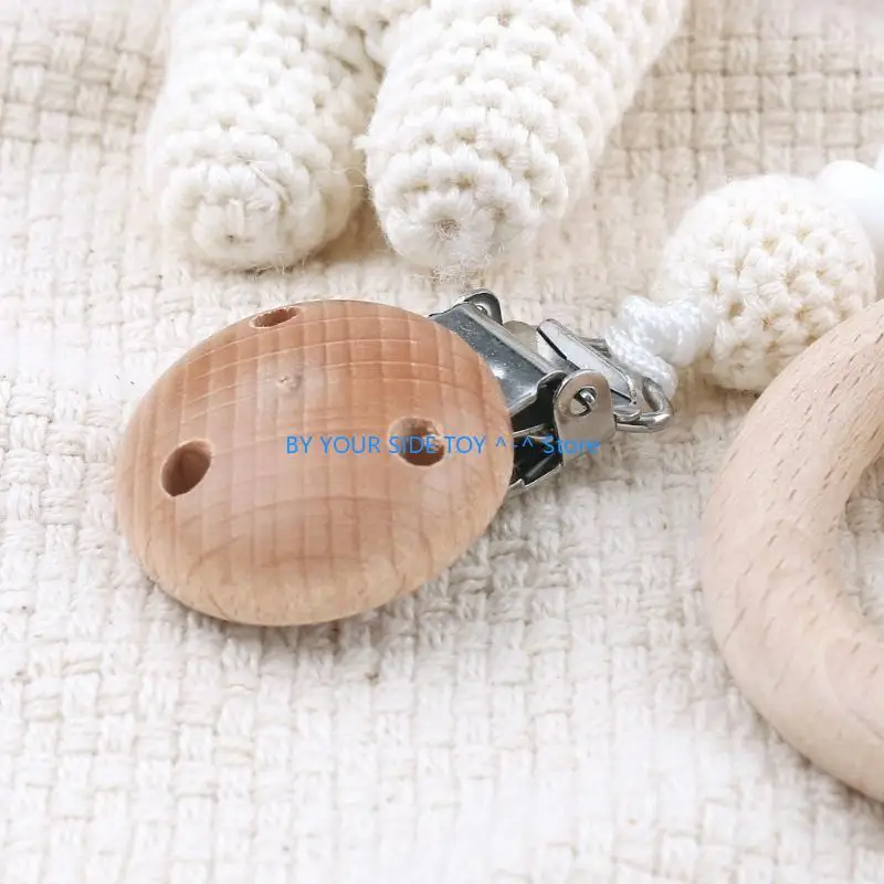 

Baby Pacifier Clip Crochet Rabbit Handbell Teething Rattle Dummy Chain Boy Girl Unisex Rattle Teether Infant Shower Gift U6XE