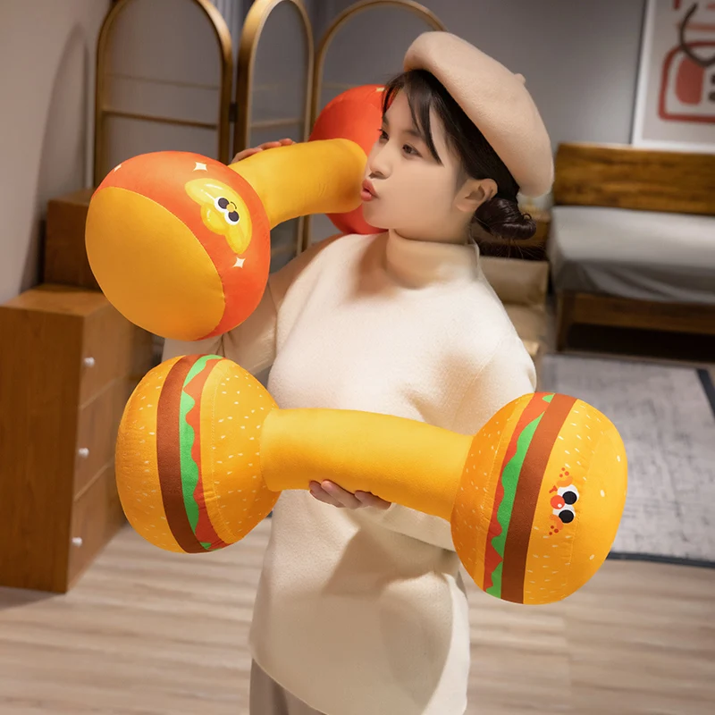 

Creative Dumbbell Kettlebell Plush Toys Cozy Cartoon Hamburg Bread Shaped Fitness Equipment Pillow Home Decor Boyfriend Gift