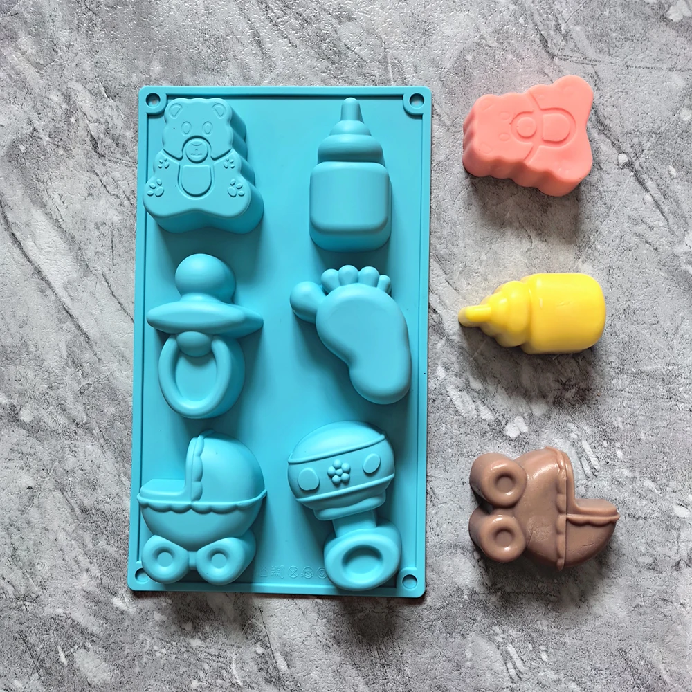 Garrafa de leite de 6 cavidades, molde de silicone em forma de pé, adequado para utensílios de cozimento diy para moldes de pão e bolo, 1 peça