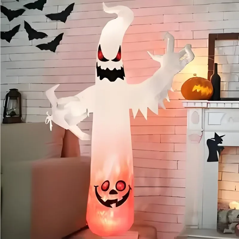 2.4 متر/8FT ألعاب قابلة للنفخ هالوين الديكور لهب الأبيض شبح الشمسية مصباح ليد حتى الحديقة نفخ نموذج الزينة الخارجية #4