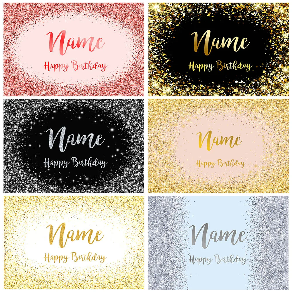 Birthday Banner Customize Photo Background Custom Name Silver Golden Pink Glitter Photophone Backdrops Party Decor Photocall