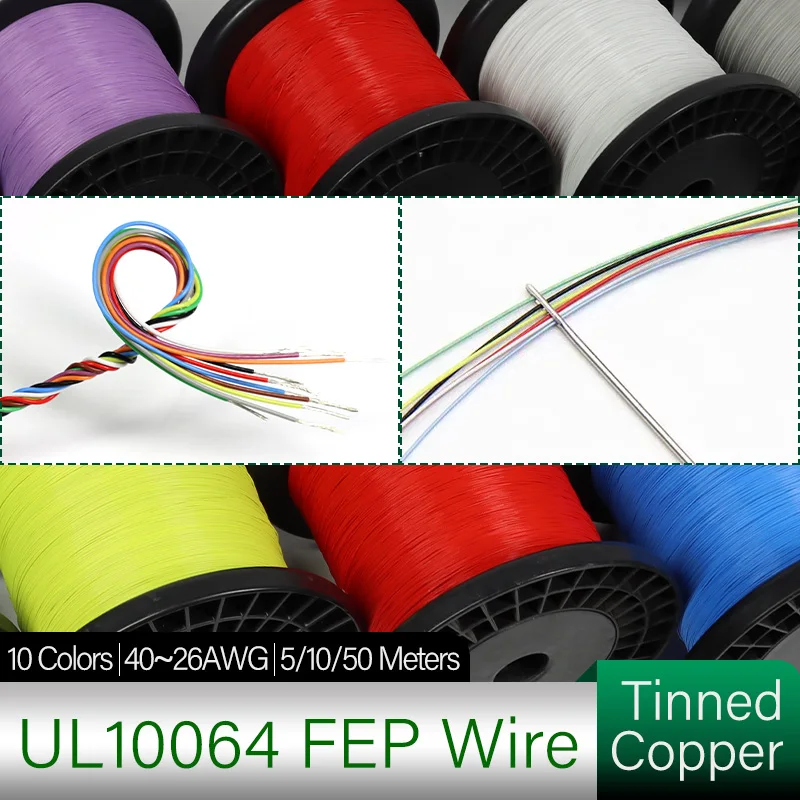 UL10064 FEP Insulation Tinned Copper Cable 40/36/34/32/30/28/26 AWG Ultra Fine Micro Wire High Conductivity Cable 5/10/50 Meters